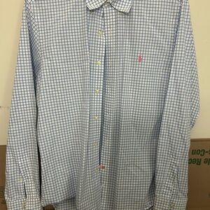 Ralph Lauren Slim Fit Blue Checkered Long Sleeve Button-Down Shirt‎